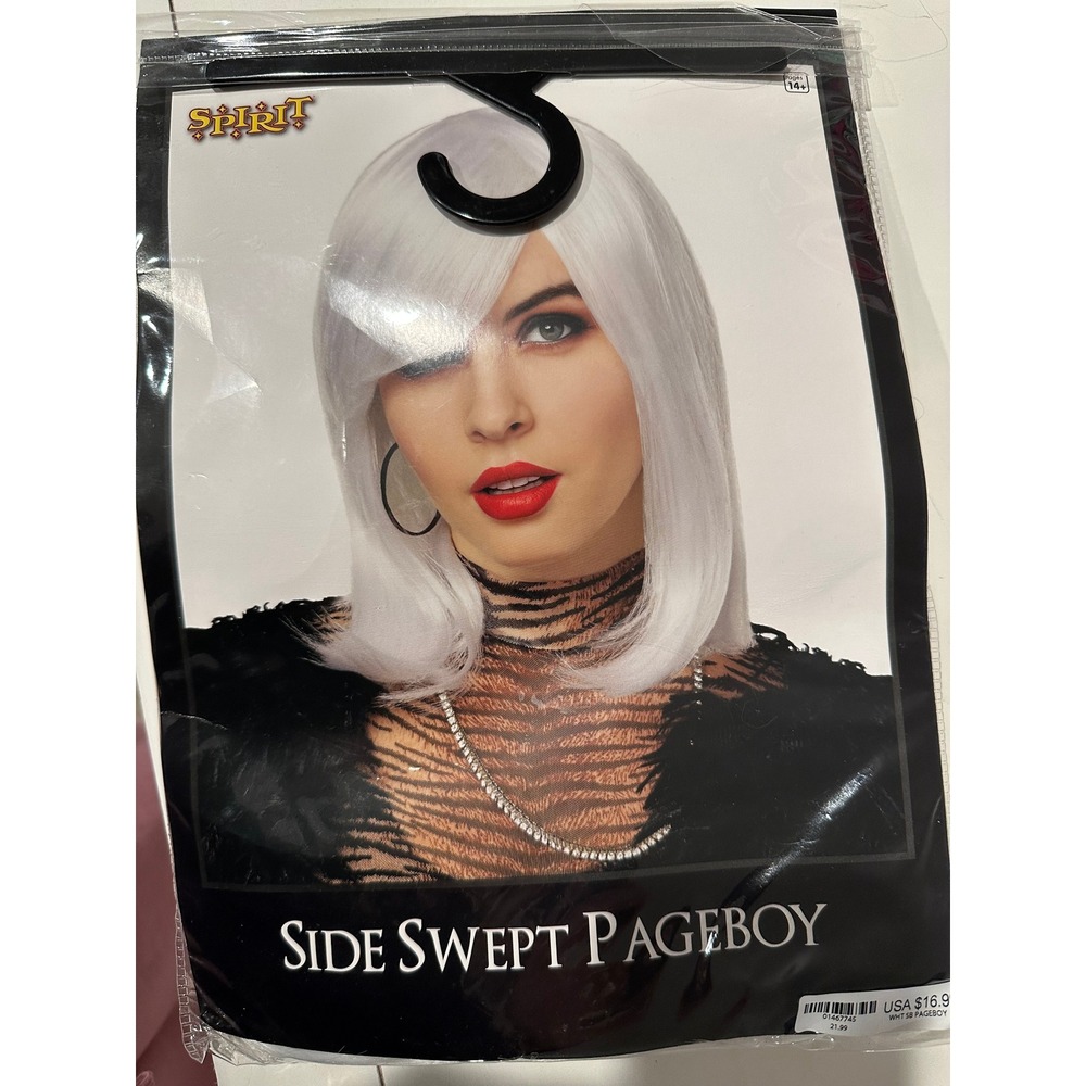 Spirit Halloween Side Swept Pageboy Wig White Synthetic Costume Cosplay 01467745